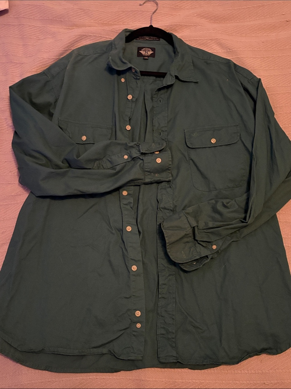 Vintage 90s Dockers Men's Dark Green Button-Up Shirt/Jacket